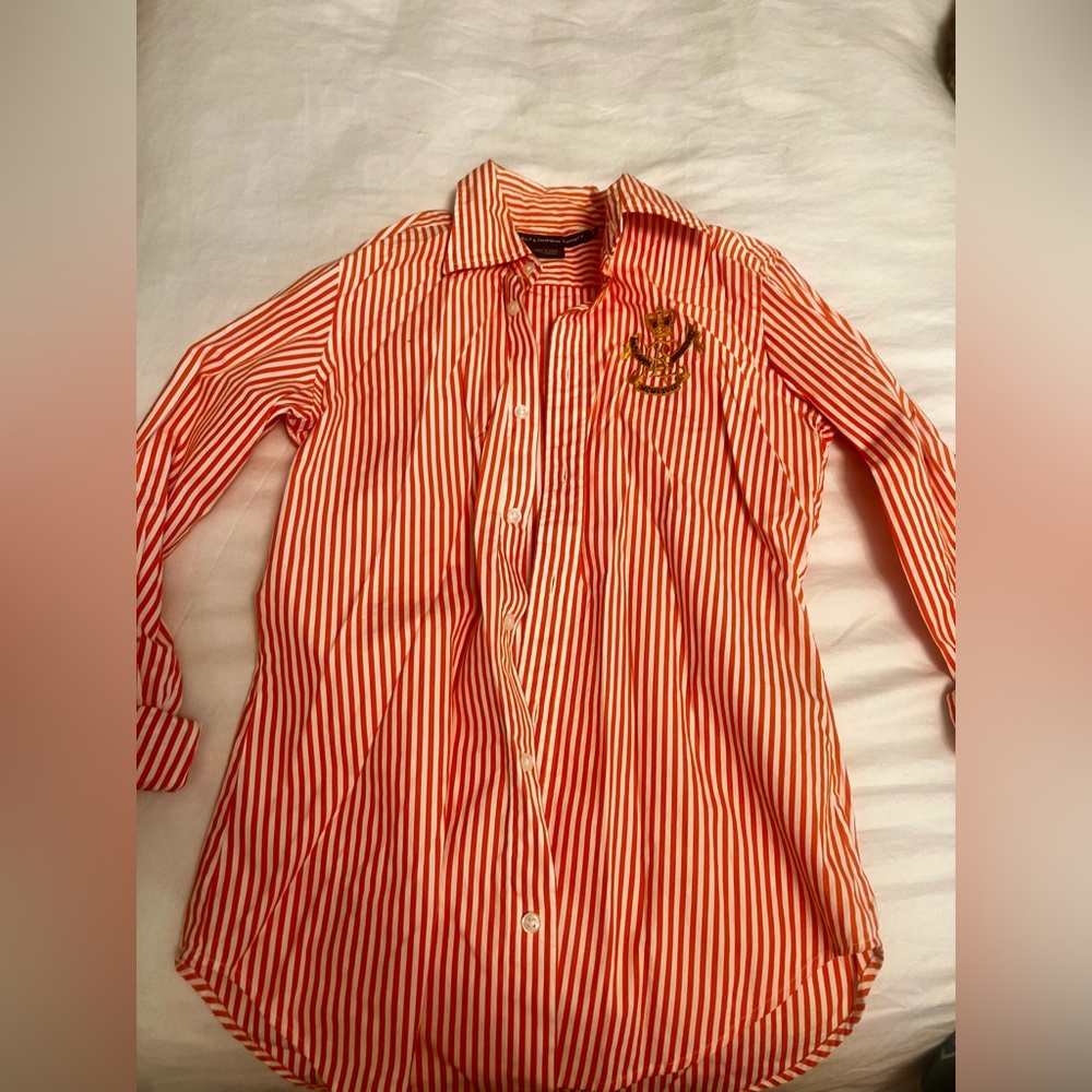 Women’s Ralph Lauren striped button up orange white size 2